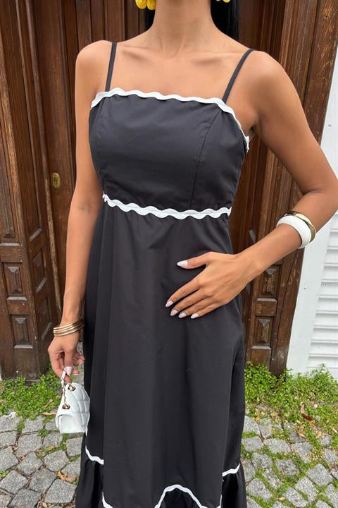 Wavy Stripe Detail Strappy Poplin Dress 2876