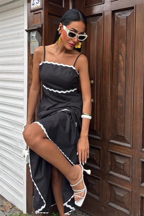 Wavy Stripe Detail Strappy Poplin Dress 2876
