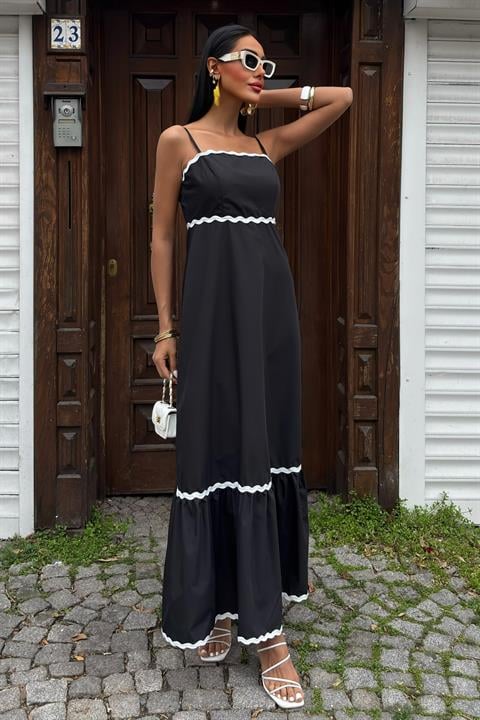 Wavy Stripe Detail Strappy Poplin Dress 2876