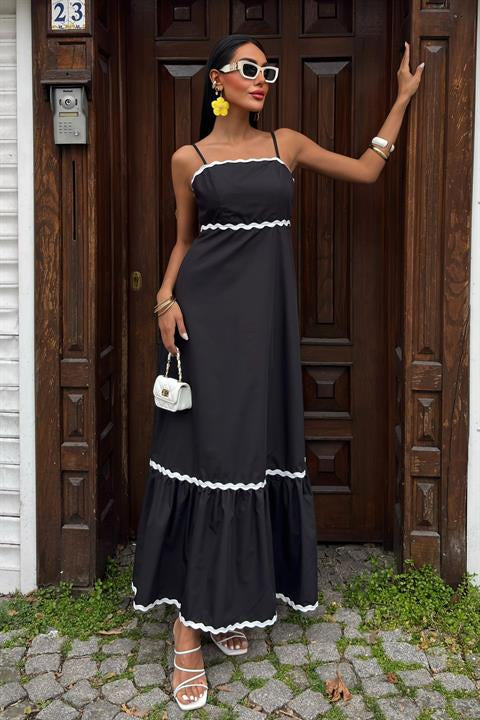 Wavy Stripe Detail Strappy Poplin Dress 2876
