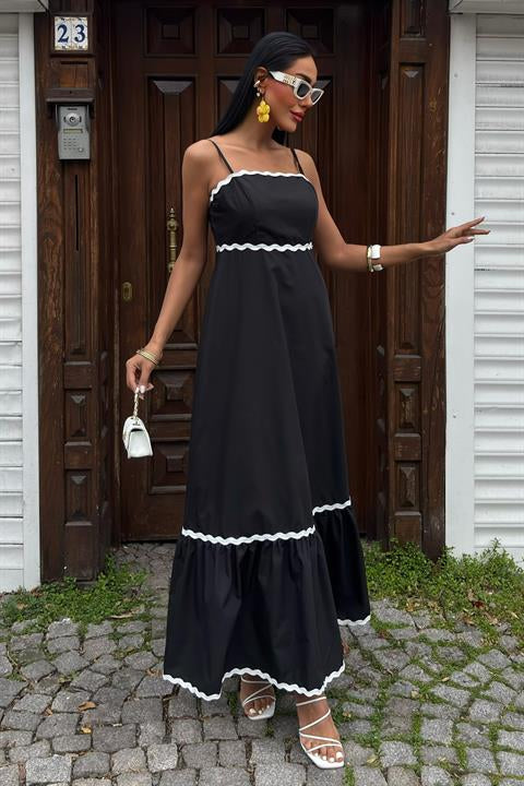 Wavy Stripe Detail Strappy Poplin Dress 2876