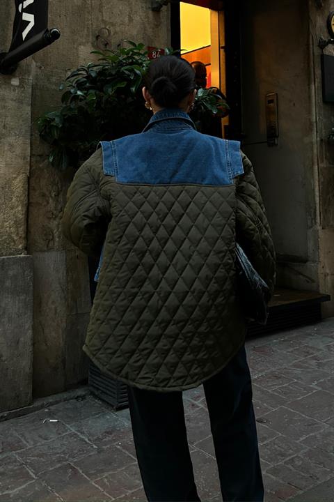 Denim Garnished Quilted Jacket 7071