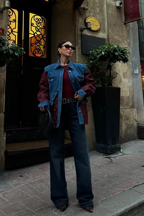 Denim Garnished Quilted Jacket 7071