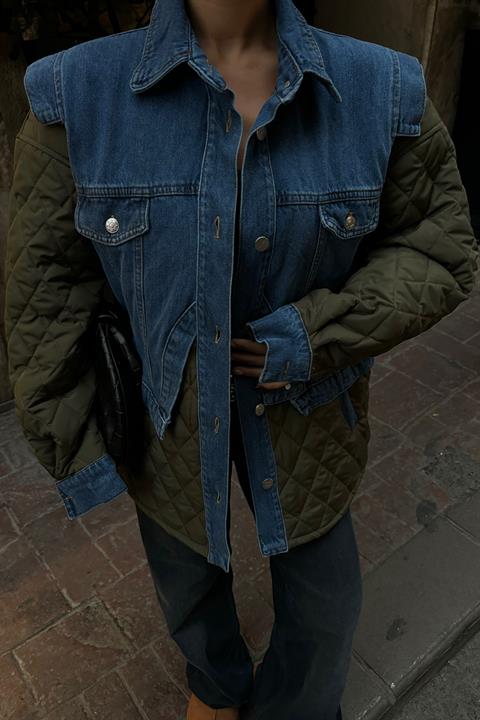 Denim Garnished Quilted Jacket 7071