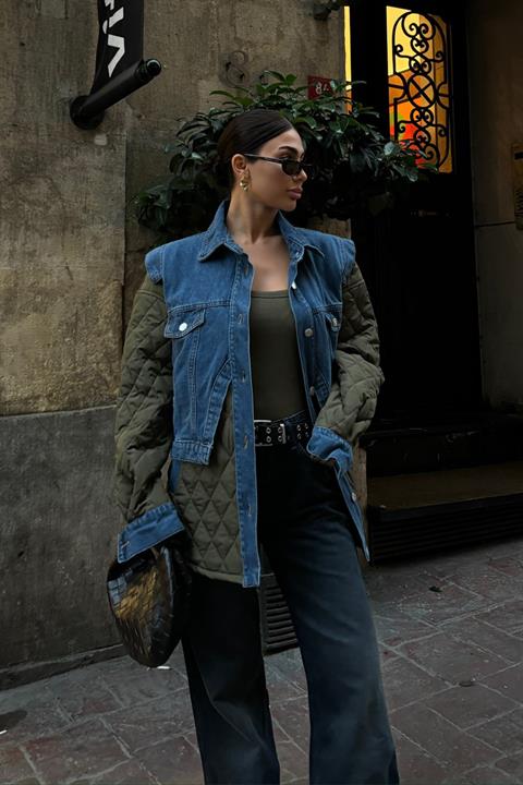 Denim Garnished Quilted Jacket 7071