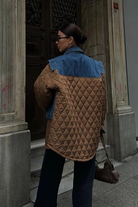 Denim Garnished Quilted Jacket 7071