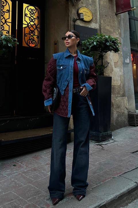Denim Garnished Quilted Jacket 7071