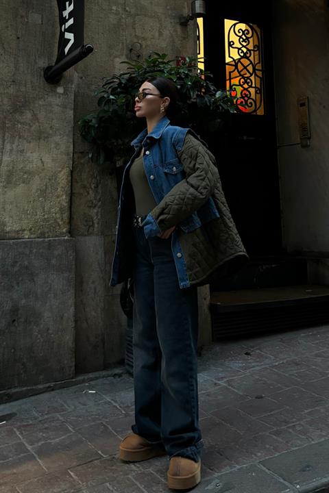 Denim Garnished Quilted Jacket 7071