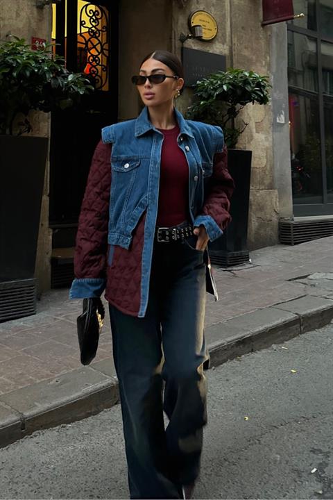 Denim Garnished Quilted Jacket 7071