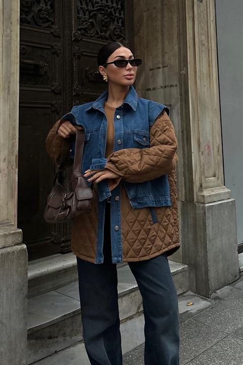 Denim Garnished Quilted Jacket 7071