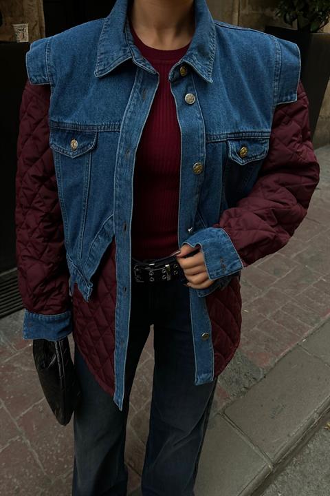 Denim Garnished Quilted Jacket 7071