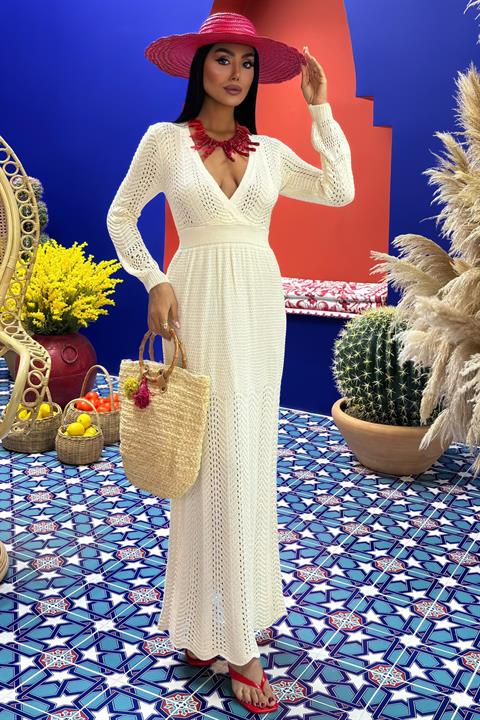 Deep Neck Knit Dress 2856