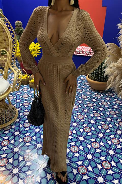 Deep Neck Knit Dress 2856
