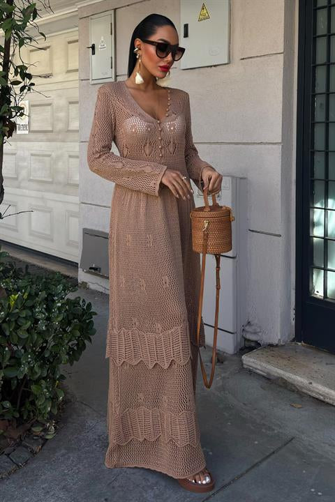 Button Detail and Layered Skirt Ethnic Dress 2859