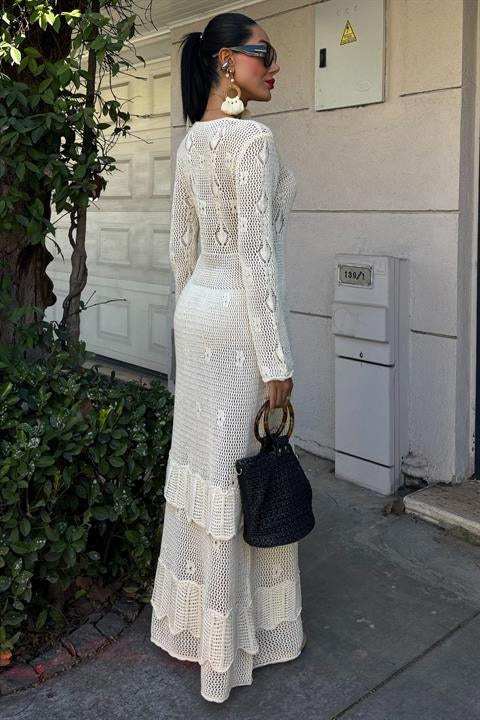 Button Detail and Layered Skirt Ethnic Dress 2859