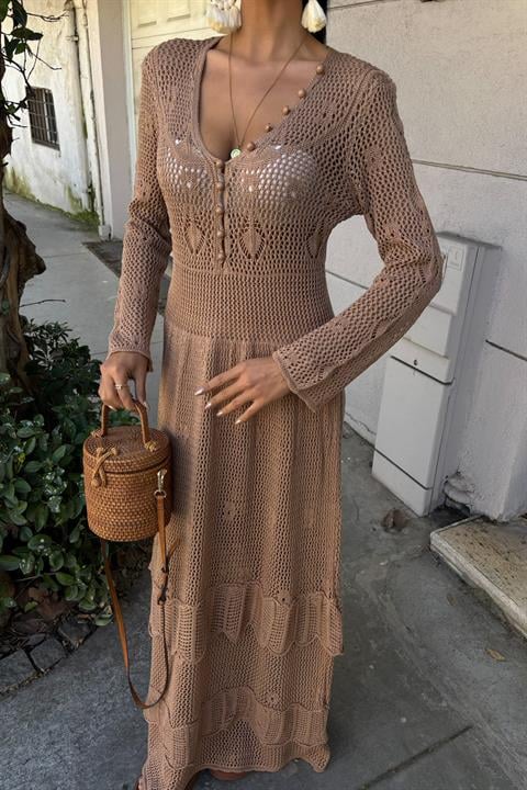 Button Detail and Layered Skirt Ethnic Dress 2859