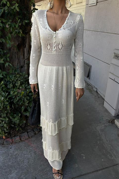 Button Detail and Layered Skirt Ethnic Dress 2859