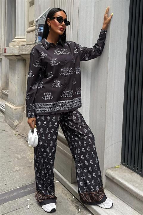 Ethnic Patterned Two Piece Linen Suit 10120