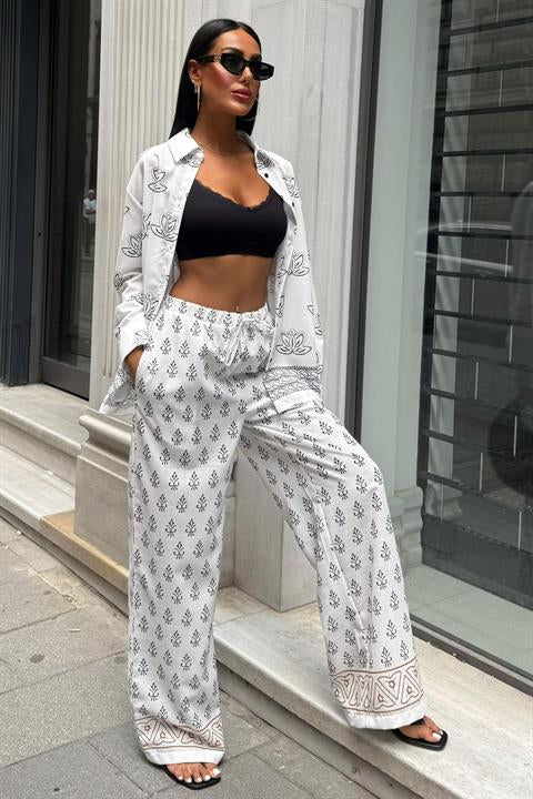 Ethnic Patterned Two Piece Linen Suit 10120