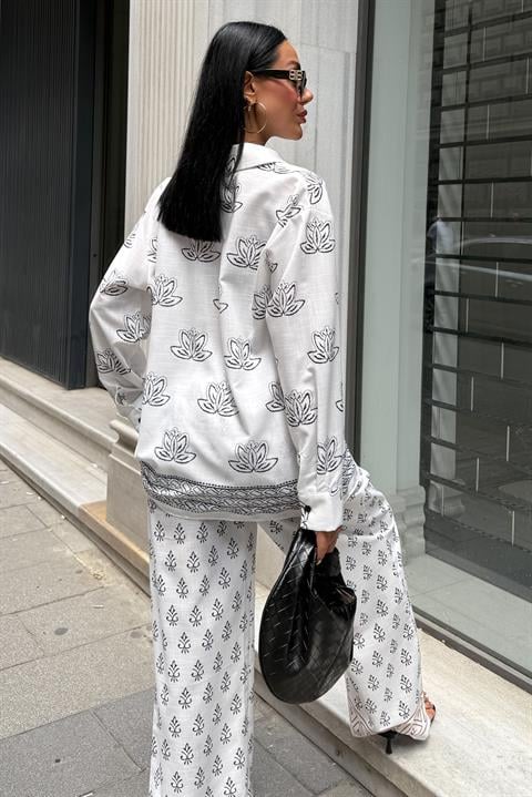 Ethnic Patterned Two Piece Linen Suit 10120