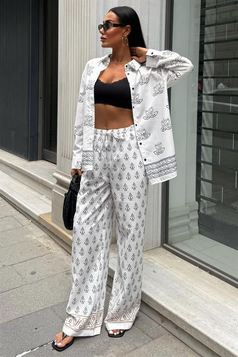 Ethnic Patterned Two Piece Linen Suit 10120