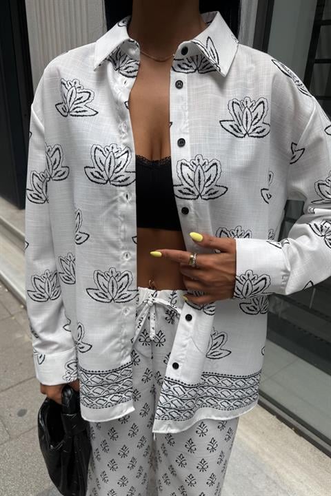 Ethnic Patterned Two Piece Linen Suit 10120