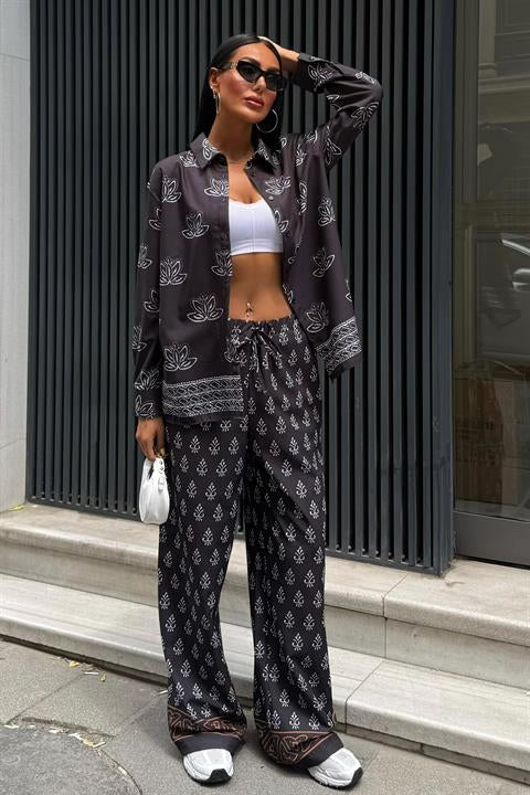 Ethnic Patterned Two Piece Linen Suit 10120