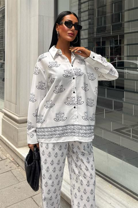 Ethnic Patterned Two Piece Linen Suit 10120