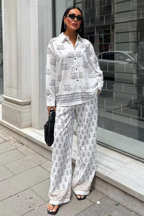 Ethnic Patterned Two Piece Linen Suit 10120