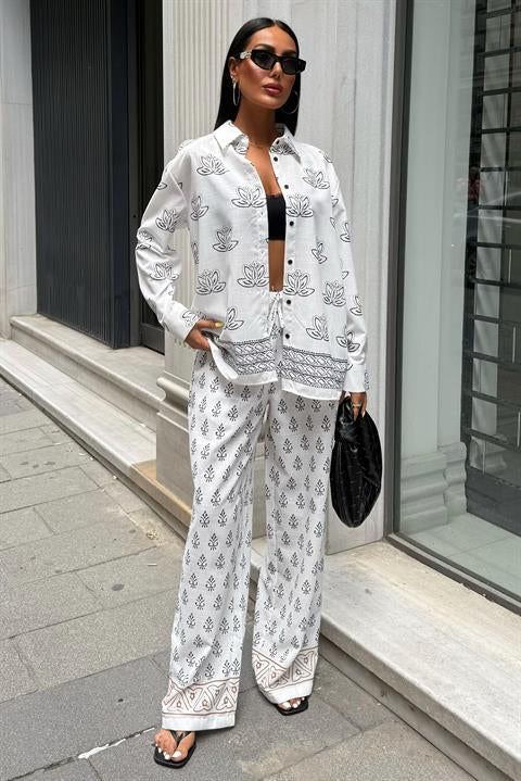 Ethnic Patterned Two Piece Linen Suit 10120