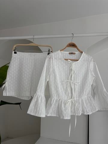 Bow Detailed Brode Two Piece Suit 10153