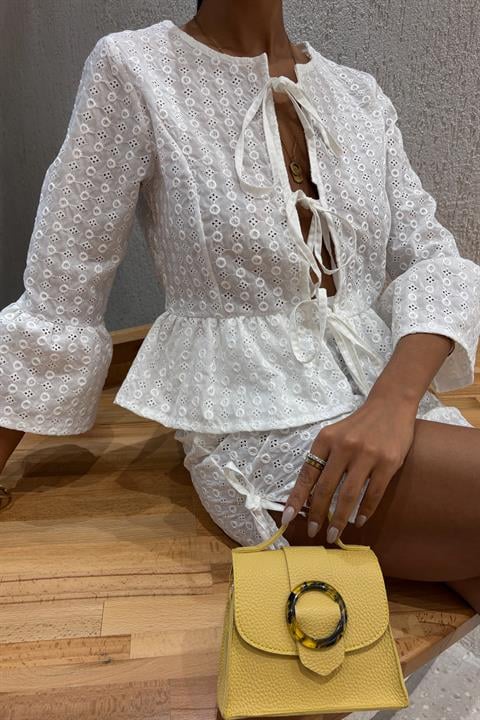 Bow Detailed Brode Two Piece Suit 10153