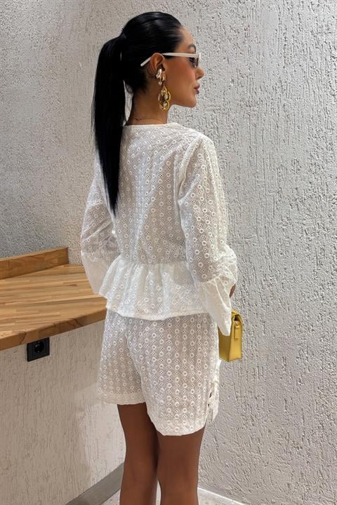 Bow Detailed Brode Two Piece Suit 10153