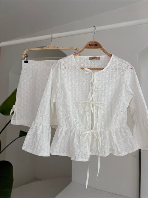 Bow Detailed Brode Two Piece Suit 10153