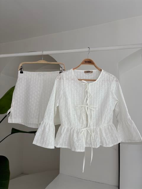 Bow Detailed Brode Two Piece Suit 10153