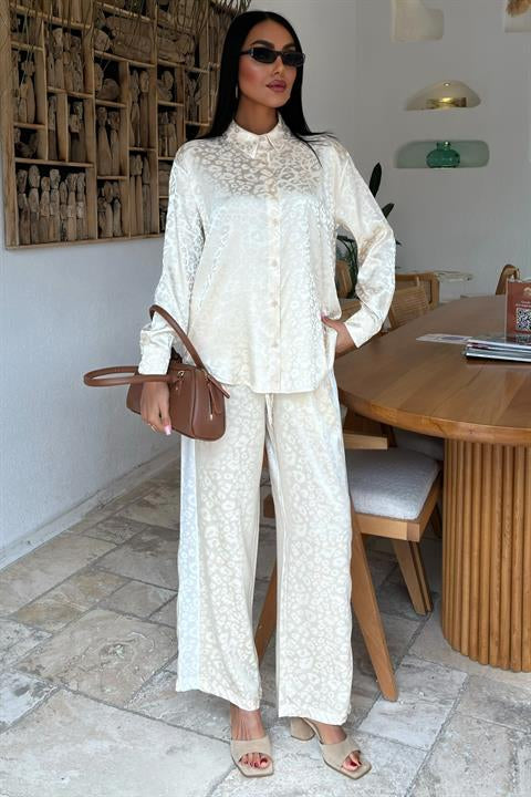 Garni Detail Jacquard Satin Suit 10011