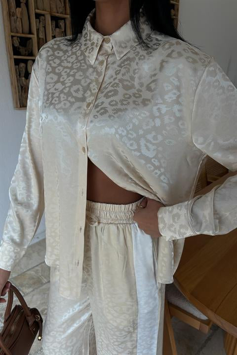 Garni Detail Jacquard Satin Suit 10011