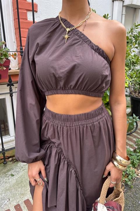Gipe and Elastic Detailed One Shoulder Suit 10197