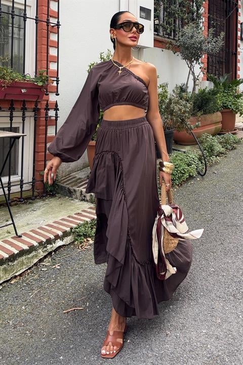 Gipe and Elastic Detailed One Shoulder Suit 10197