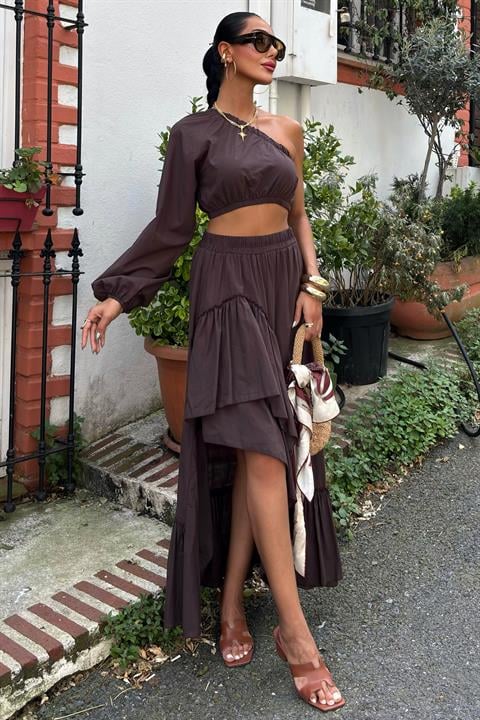 Gipe and Elastic Detailed One Shoulder Suit 10197