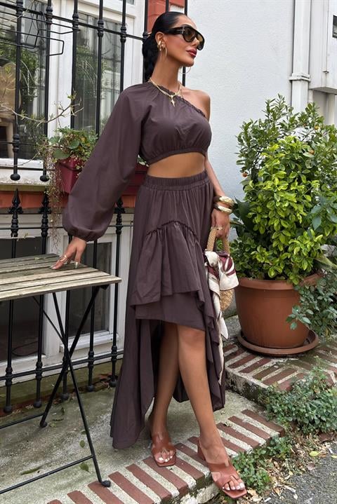 Gipe and Elastic Detailed One Shoulder Suit 10197