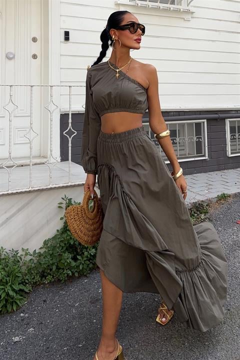 Gipe and Elastic Detailed One Shoulder Suit 10197