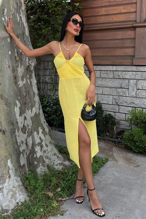 Front Slit Dress with Chest Accessory 2899