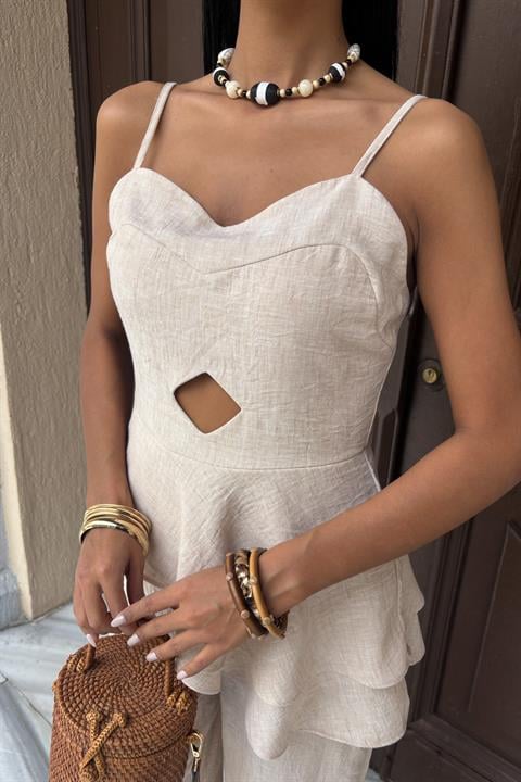 Chest Window Ruffle Detail Flamed Linen Suit 10161