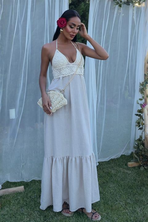 Knitted Linen Long Dress with Chest 2904-08