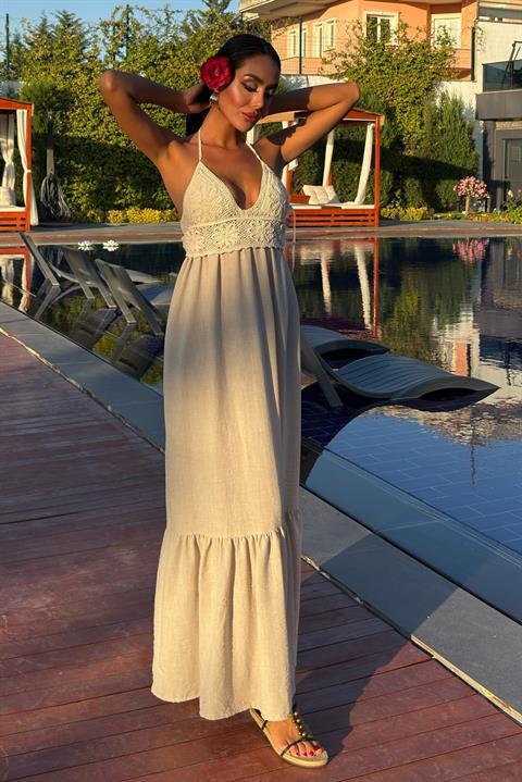 Knitted Linen Long Dress with Chest 2904-08