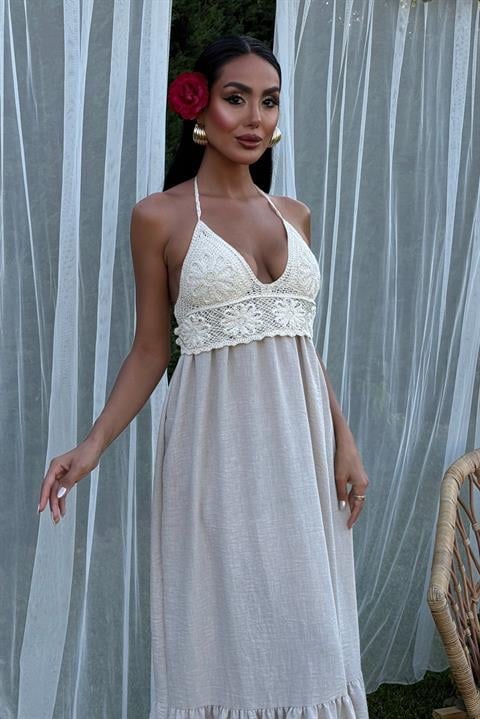 Knitted Linen Long Dress with Chest 2904-08