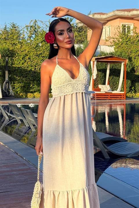 Knitted Linen Long Dress with Chest 2904-08