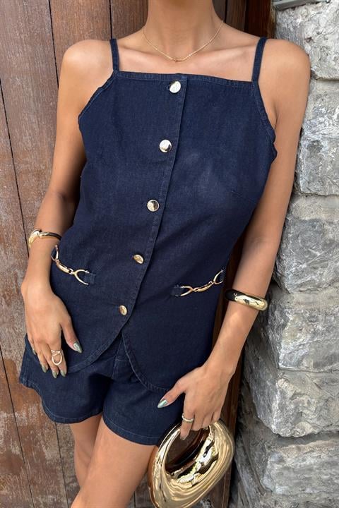 Gold Accessory and Buttoned Shorts Set 10173