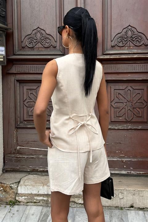 Gold Button Detailed Vest Shorts Cotton Set 10134-17